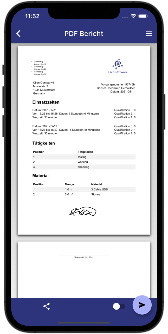 ServiceZoid Feature: PDF-Berichte erstellen - Digitale Rapportscheine für Handwerker