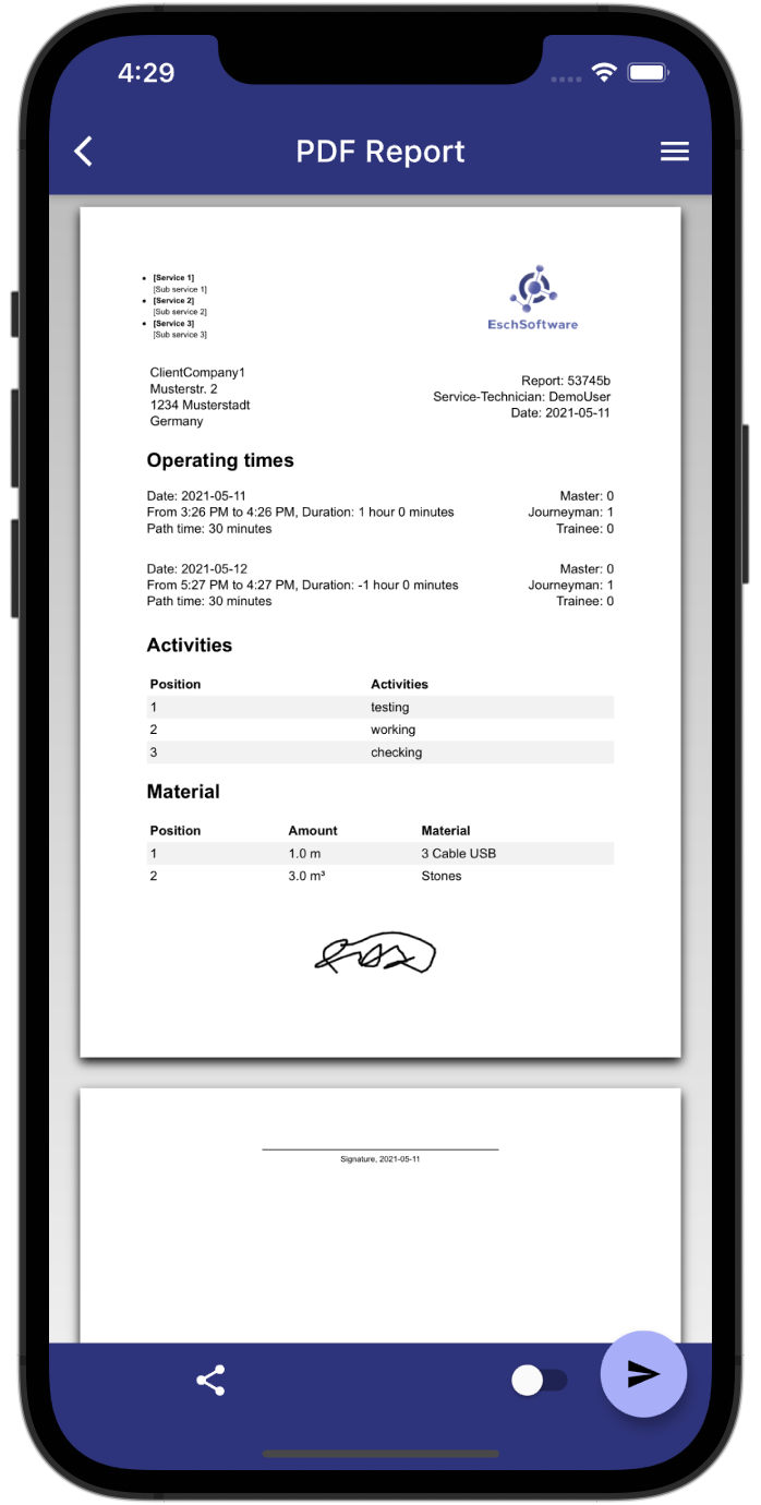ServiceZoid Feature: Create pdf reports - digital service reports for tradespeople